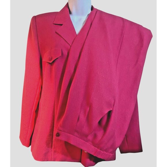 Vintage Pant Suit Womens 12 Power Suit Hot Pink Lined Pleated High Waist Pants - Picture 6 of 16